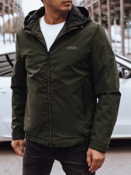 Tmavozelená pánska prechodná bunda s kapucňou