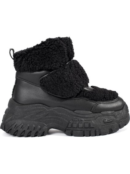 Čierne snehule na platforme s kožušinou typu baránok