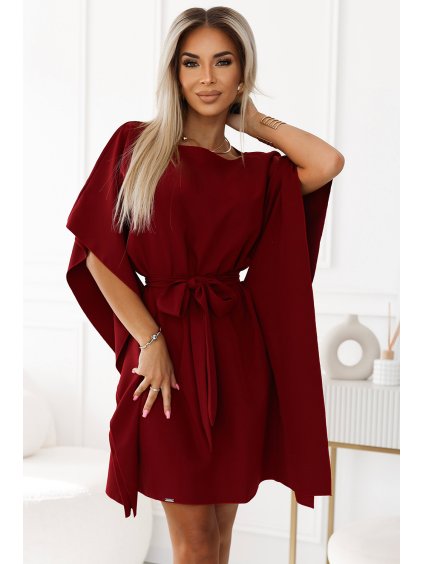 Elegantné šaty NICOLA s pásikom - bordová