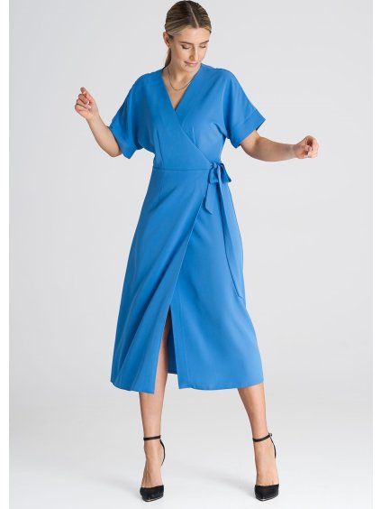 Modré midi zavinovacie šaty