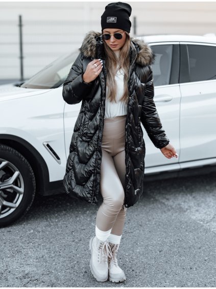 Dámska dlhá čierna prešívaná bunda ELECIO