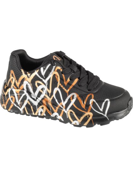 Čierne dievčenské tenisky Skechers JGoldCrown: Uno Lite - Metallic