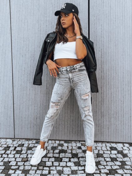 (Veľ. 27) Svetlosivé dierované džínsy LORENT