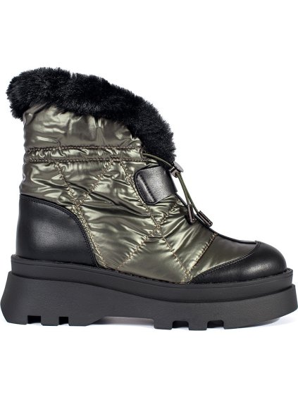 Zelené dámske snehule s čiernou kožušinou