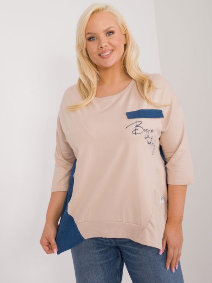Béžové tričko s modrými detailmi