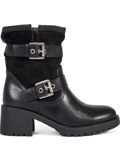 Čierne členkové topánky dámske na podpätku so sponou, podpätok 6 cm