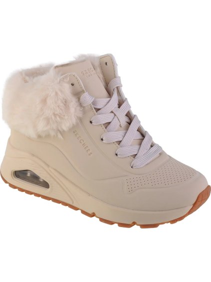 Béžové dievčenské členkové tenisky s kožúškom Skechers Uno - Fall Air