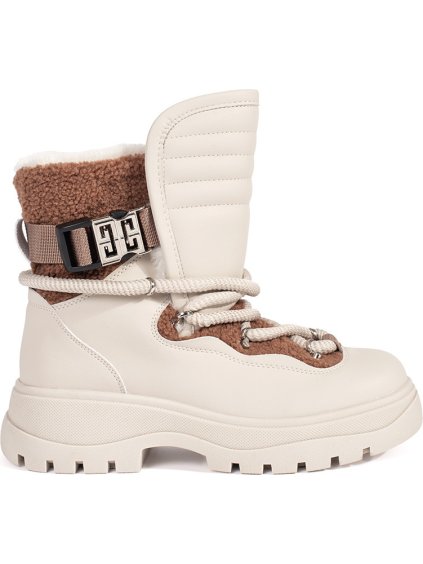 Smotanové dámske snehule s kožušinou na hrubej podrážke
