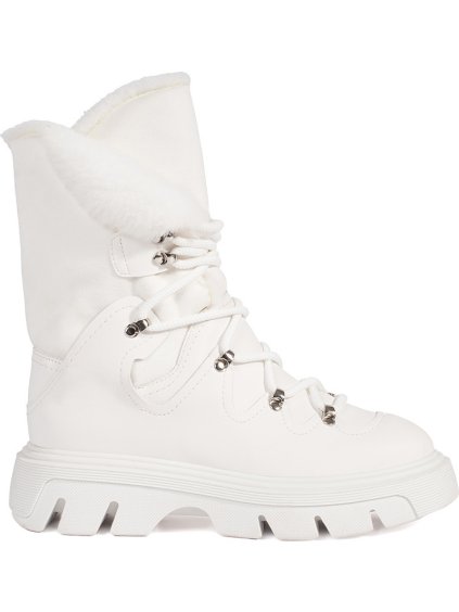 Biele šnurovacie dámske snehule s kožušinou na platforme