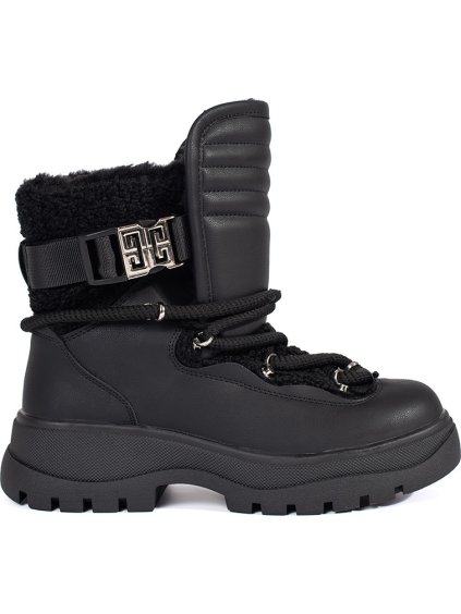 Čierne dámske snehule s kožušinou na hrubej podrážke