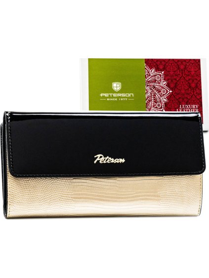 Elegantná čierno-zlatá dámska peňaženka s chlopňou na patent Peterson Y705