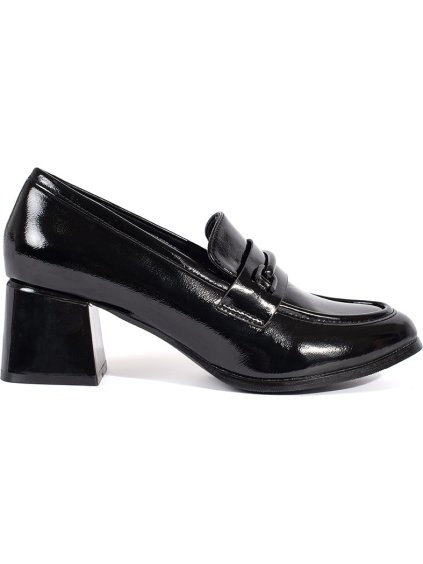 Čierne dámske poltopánky loafersy na podpätku