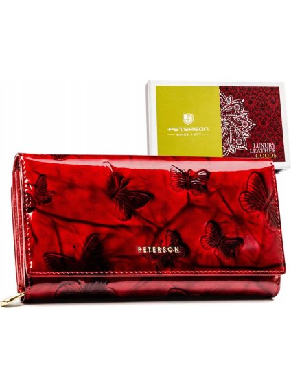 Peterson červená lakovaná peňaženka s motýľmi Y561