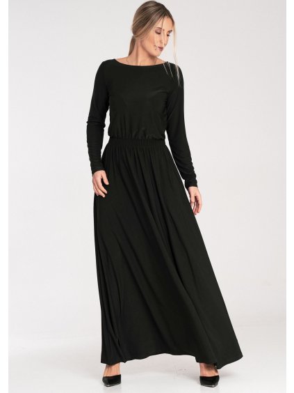 Čierne dámske maxi šaty s dlhým rukávom