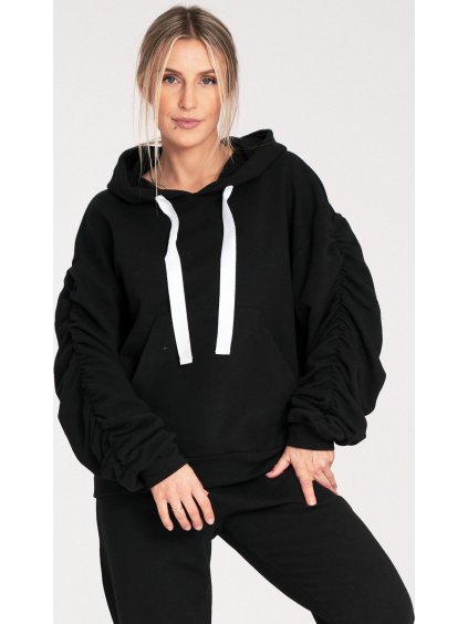Čierna dámska bavlnená mikina s kapucňou