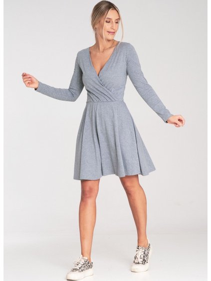 Sivé dámske bavlnené šaty s dlhým rukávom