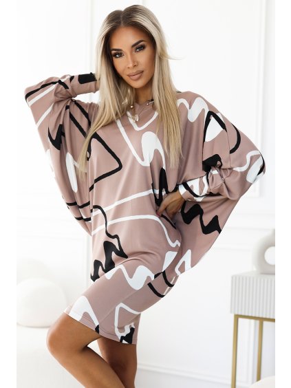 Béžové teplé svetrové šaty s netopierími rukávmi