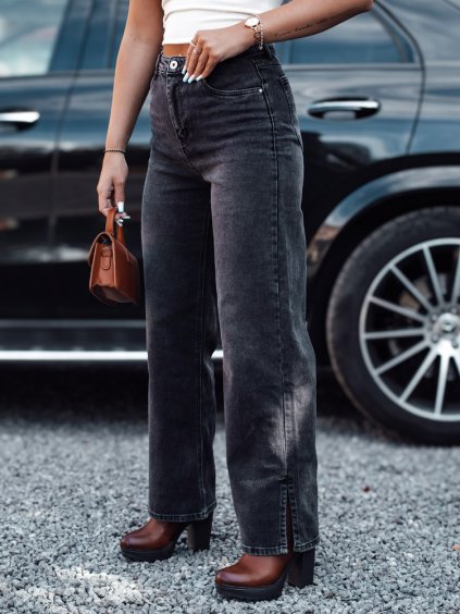 Čierne dámske široké džínsy s vysokým pásom JEANDII