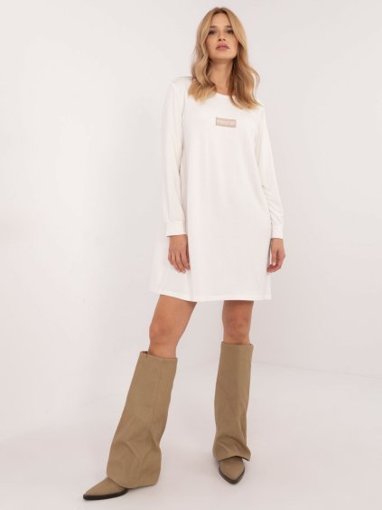 Smotanové dámske mikinové šaty s nášivkou