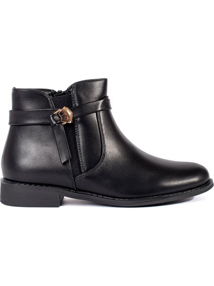 Čierne členkové topánky s pásikom na nízkom podpätku, podpätok 2,5 cm