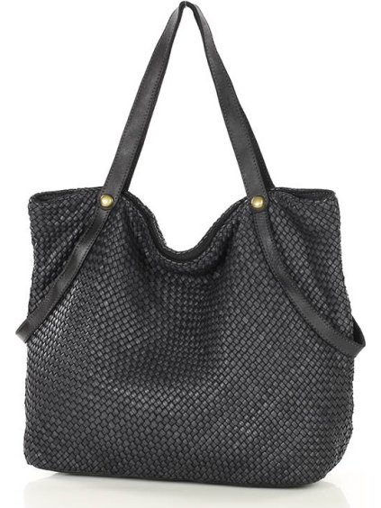 MARCO MAZZINI Čierna veľká taška shopper z tkanej kože
