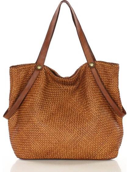 MARCO MAZZINI Camel veľká taška shopper z tkanej kože