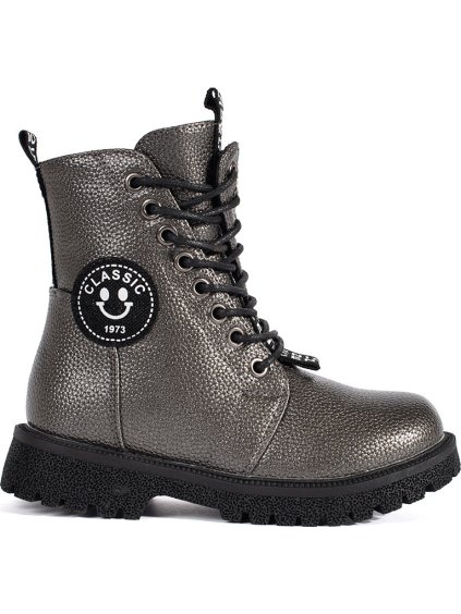 Dievčenské strieborné zateplené zimné topánky so šnurovaním