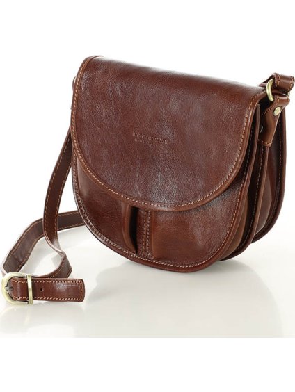 MARCO MAZZINI Hnedá kožená crossbody kabelka s chlopňou