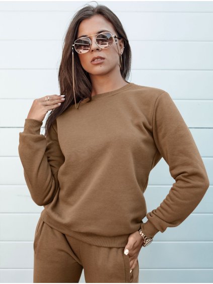 Dámska hnedá mikina bez kapucne FASHION II