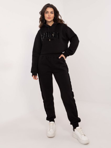 Čierna dámska tepláková súprava s crop mikinou