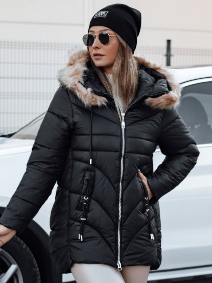 Čierna dámska prešívaná zimná bunda s kapucňou MELOMA