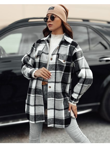 Dámska bielo-čierna károvaná oversize košeľová bunda PLAIDIFY
