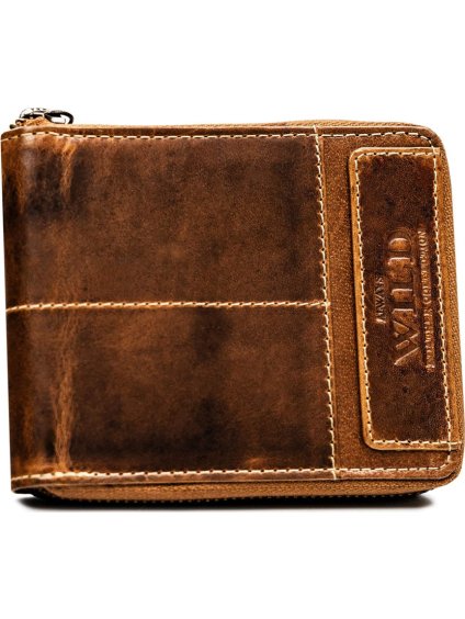 Hnedá štýlová pánska peňaženka so zipsom a RFID ochranou Always Wild A209