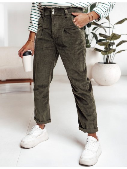 Tmavozelené dámske menčestrové nohavice LUVORISA