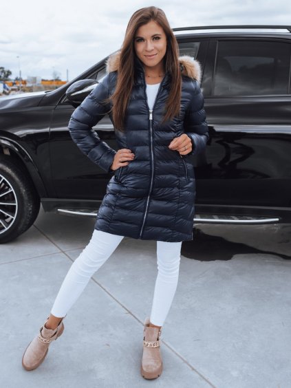 Tmavomodrá prešívaná lesklá bunda REBECCA