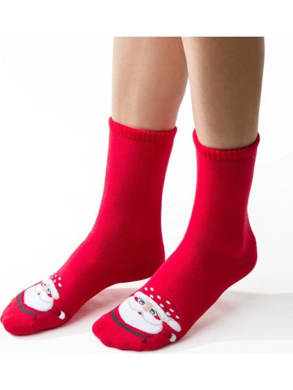 Červené dámske froté ponožky so Santom Art.123