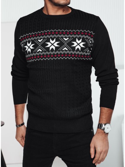 Čierny pánsky sveter s vianočným vzorom