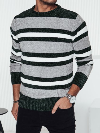 Sivý pánsky pruhovaný sveter