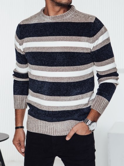 Modro-béžový pánsky pruhovaný sveter