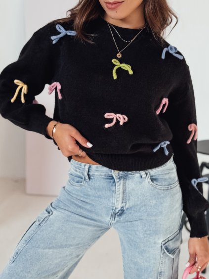 Čierny dámsky sveter s mašľami TIELUSH