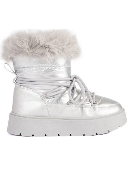 Strieborné dámske snehule s kožúškom na silnej podrážke