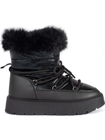 Čierne dámske snehule s kožúškom na silnej podrážke