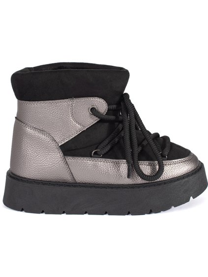 Dámske čierno-strieborné šnurovacie snehule so silnou podrážkou