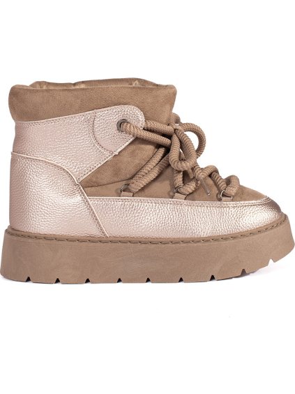 Dámske béžové šnurovacie snehule so silnou podrážkou