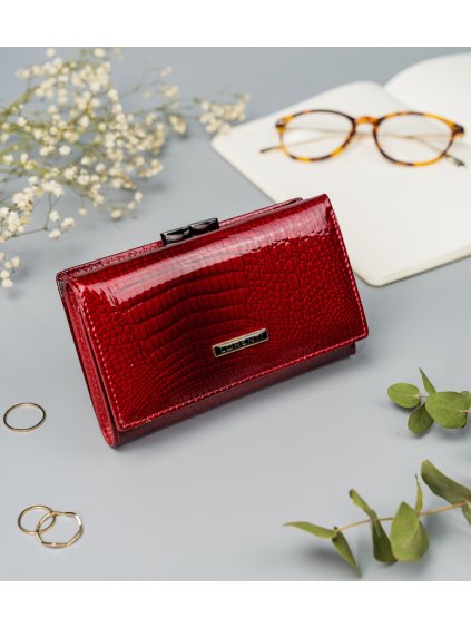Lorenti Vínová lesklá vzorovaná peňaženka S152