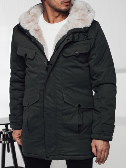 Pánska tmavozelená zimná parka s kapucňou
