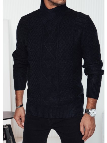 Čierny pánsky sveter so šálovým golierom