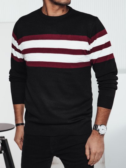 Čierny pánsky sveter s bielo-vínovými pruhmi