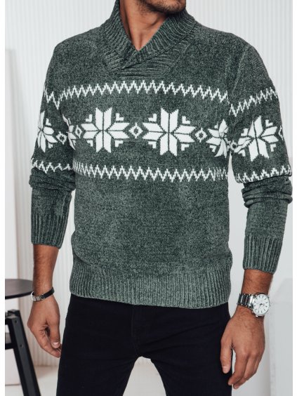 Tmavozelený pánsky štýlový sveter s nórskym vzorom