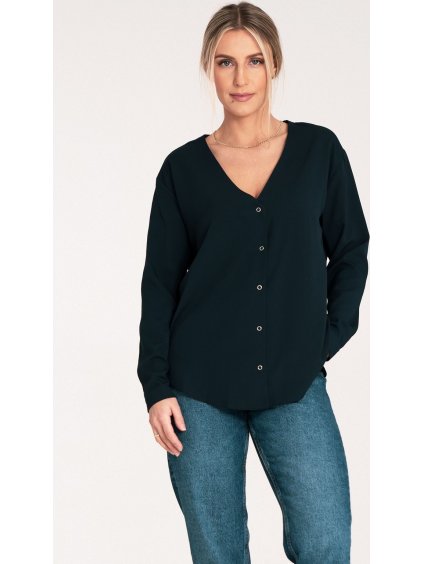 Dámska tmavomodrá košeľa s dlhým rukávom